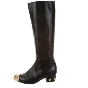 CHANEL Cap-Toe Knee Leather Boots